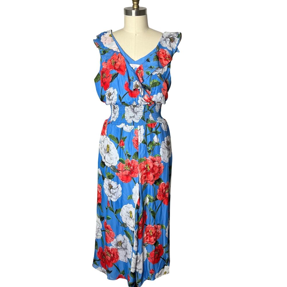 Parker Blue Floral Silk Blend Ruffle Jumpsuit Size 4